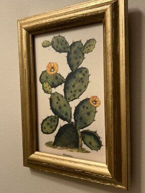 Vintage Style Cactus Print, Gold Glass Wall Picture Frame